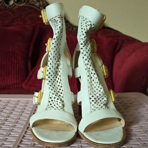 Christian Louboutin White and Gold Heels